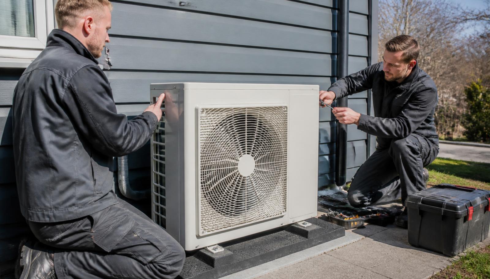 Techniciens TDR Solution installant une pompe à chaleur